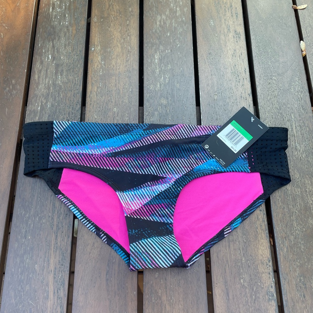 Nike Pink and Black Striped Swim Bottoms large NWT